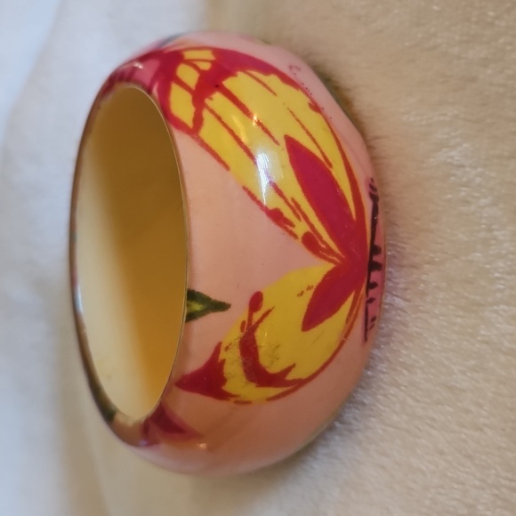 Vintage Colorful Tropical Floral Butterfly Chunky Acrylic Bangle Bracelet - Picture 2 of 6